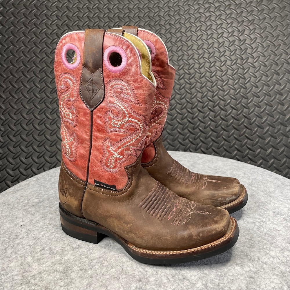 Red Diamond Western Cowboy Leather Boots Brown Pink Women's Cowgirl‎ Size 5.5
